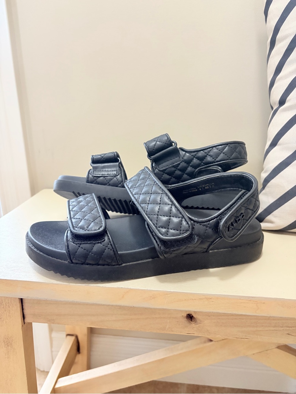 Aldo Quilted Black Leather Sandals